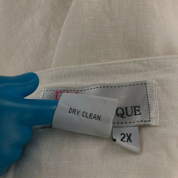 EY Boutique Womens Cardigan 2X XX Ivory Tunic Open Shoulder Pads Linen Long Slv - Picture 12 of 12